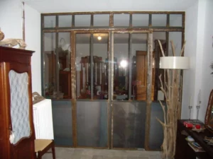 Cloison décorative métal verre, vieillie intégrant 2 ventaux